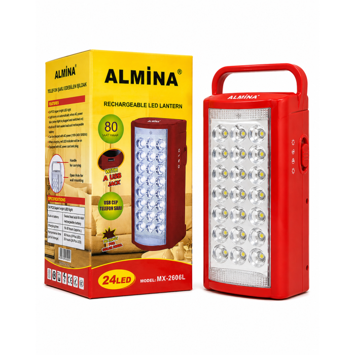 Акумуляторний ліхтар ALMINA MX-2606L 24 LED червоний