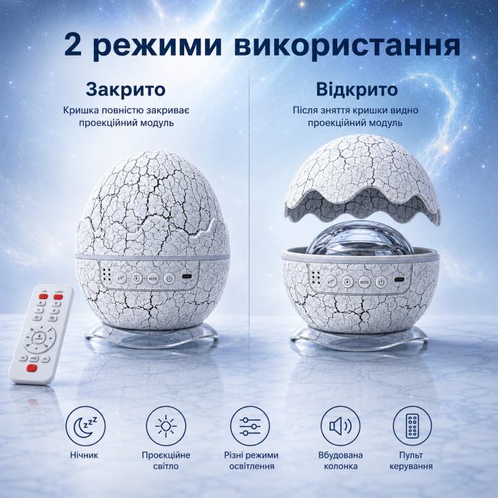 Нічник-проєктор зоряного неба Dragon Egg Galaxy, білий