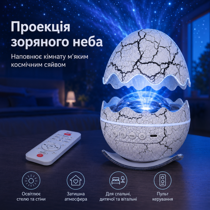 Нічник-проєктор зоряного неба Dragon Egg Galaxy, білий