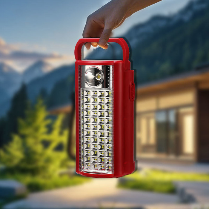 Ліхтар Aonelec AL-5248 із акумулятором та PowerBank, 48 LED + 1 W прожектор, 4000 мА·г, USB, заряджання від мережі / 12 V, червоний