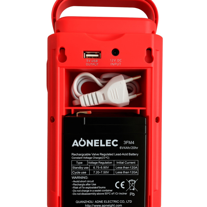Ліхтар Aonelec AL-5248 із акумулятором та PowerBank, 48 LED + 1 W прожектор, 4000 мА·г, USB, заряджання від мережі / 12 V, червоний