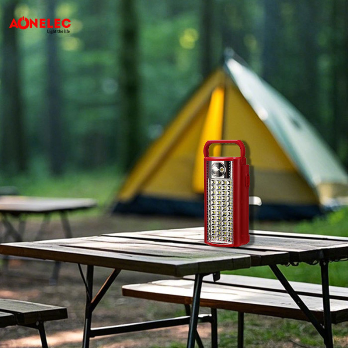 Ліхтар Aonelec AL-5248 із акумулятором та PowerBank, 48 LED + 1 W прожектор, 4000 мА·г, USB, заряджання від мережі / 12 V, червоний