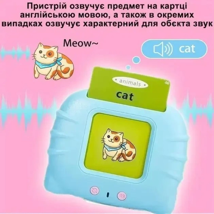 Дитячі розвивальні звукові карти Монтессорі для вивчення англійської мови / навчальні інтерактивні карти / 112 карт / 224 слова (Синій)