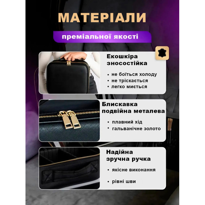 Дорожня косметичка-органайзер із дзеркалом і LED-підсвіткою LED Makeup Mirror, чорна