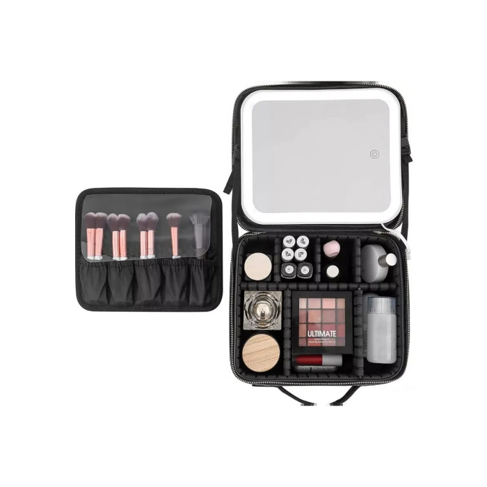 Дорожня косметичка-органайзер із дзеркалом і LED-підсвіткою LED Makeup Mirror, чорна