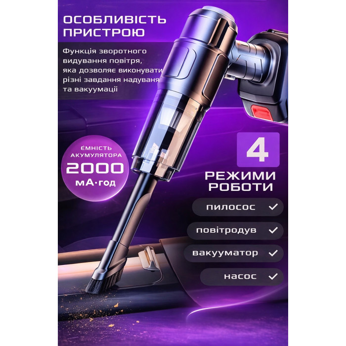 Пилосос бездротовий акумуляторний Maxtop MP-251 4-в-1 150 Вт 8500 Па (6 насадок)