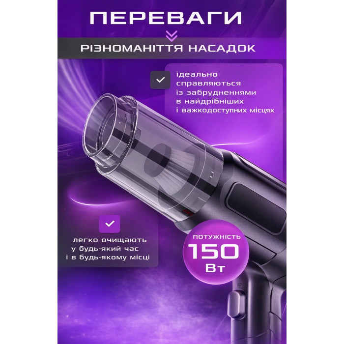 Пилосос бездротовий акумуляторний Maxtop MP-251 4-в-1 150 Вт 8500 Па (6 насадок)