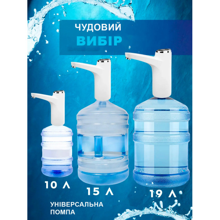 Автоматична помпа для води акумуляторна 800 мА·год із вибором об’єму, насос бутильованої води, біла
