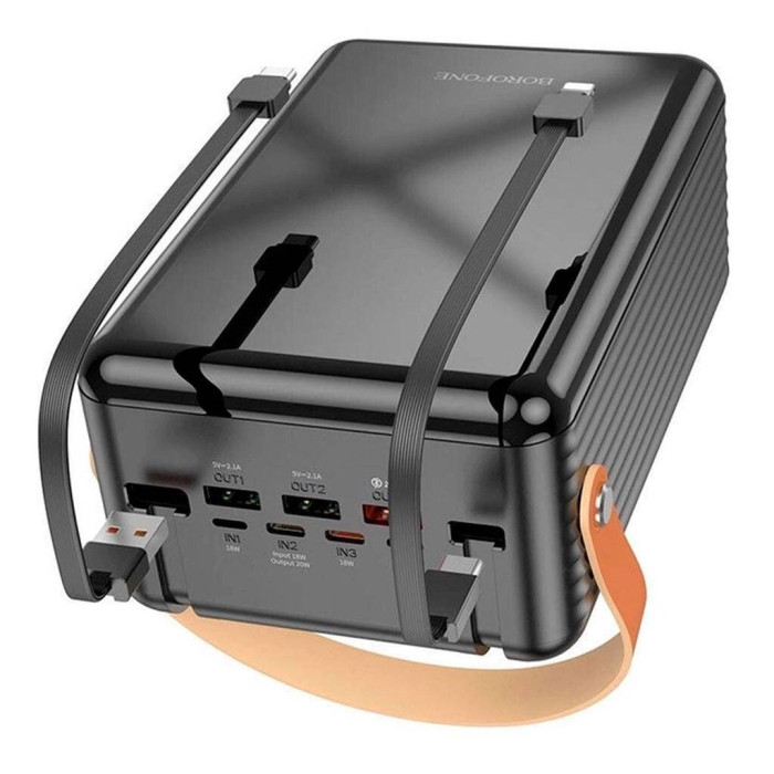 Power Bank BOROFONE BJ32 80000 mAh, 22.5 Вт, з цифровим дисплеєм, ліхтариком і вбудованими кабелями