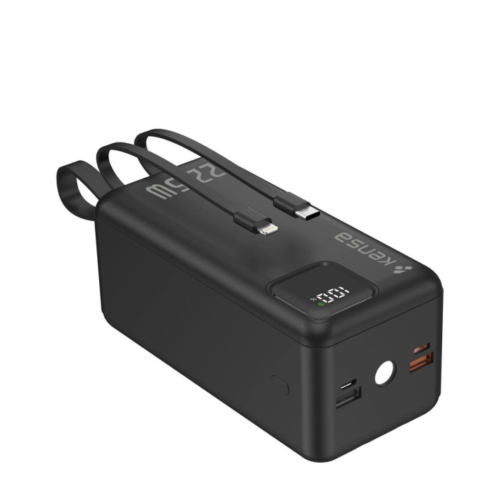 Power Bank Kensa KP91 50000 мА·год 30W PD / 22.5W QC з швидкою зарядкою, вбудовані кабелі, LED дисплей