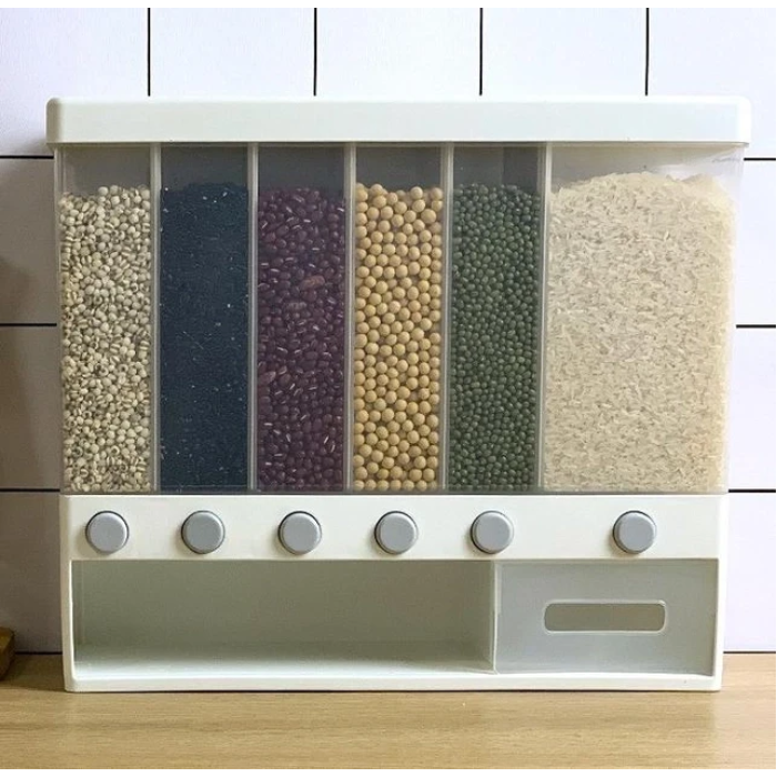 ОРГАЙЗЕР для сипких продуктів Assorted Grain Rice Bucket Диспенсер, з кнопкою дозатором для круп 6 секцій