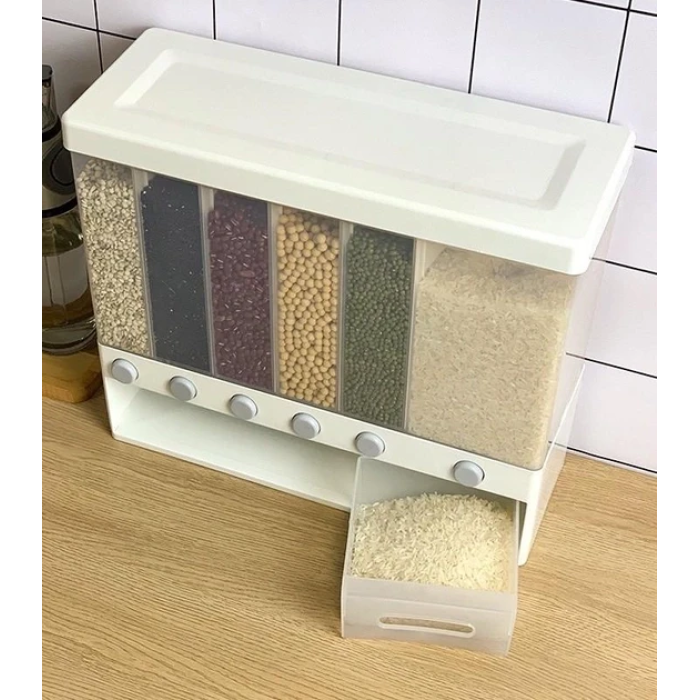 ОРГАЙЗЕР для сипких продуктів Assorted Grain Rice Bucket Диспенсер, з кнопкою дозатором для круп 6 секцій