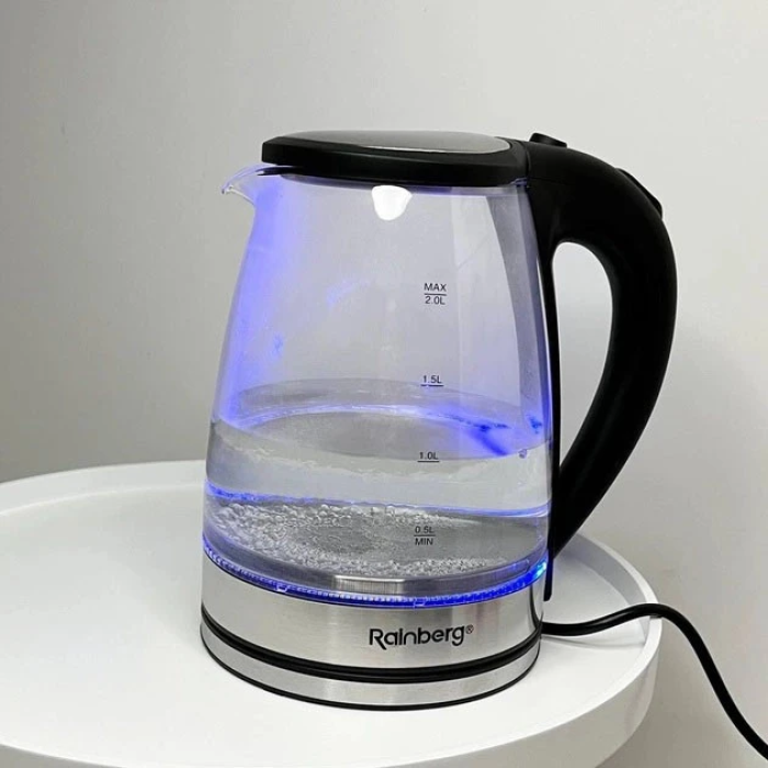 Електричний скляний чайник Rainberg RB-2250 з LED-підсвіткою 2200 Вт 2л