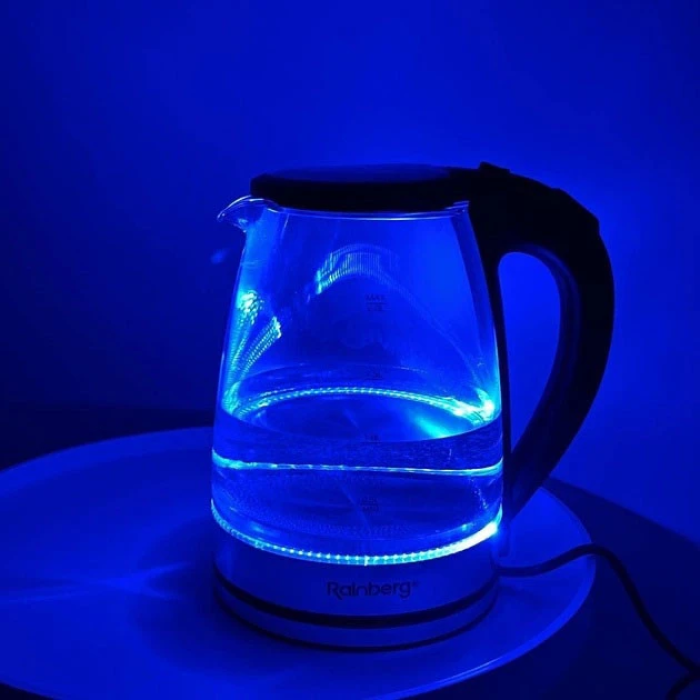 Електричний скляний чайник Rainberg RB-2250 з LED-підсвіткою 2200 Вт 2л