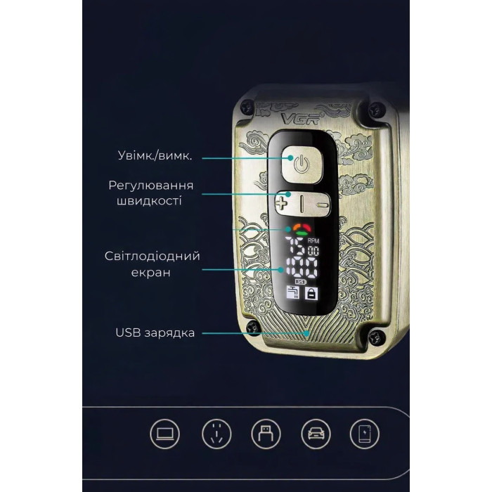 Акумуляторна сіткова електробритва VGR V-337 з LED-дисплеєм, Waterproof IPX6