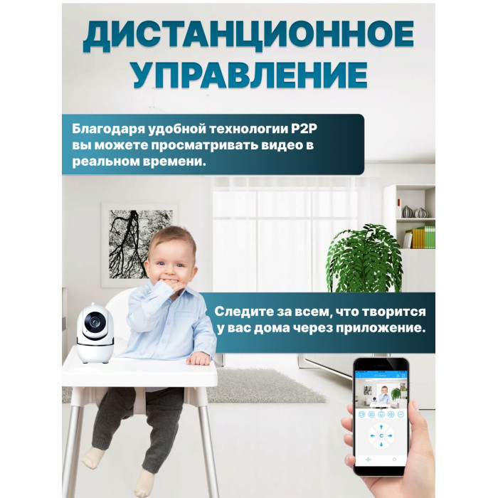 Поворотна Бездротова IP камера відеоспостереження WiFi радіоняня/відеоняня YCC365 1080P з датчиком руху, нічним баченням, запис microSD