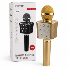 Бездротовий караоке-мікрофон WSTER WS-1688 Gold з Bluetooth, динаміком, FM-радіо та голосовими ефектами